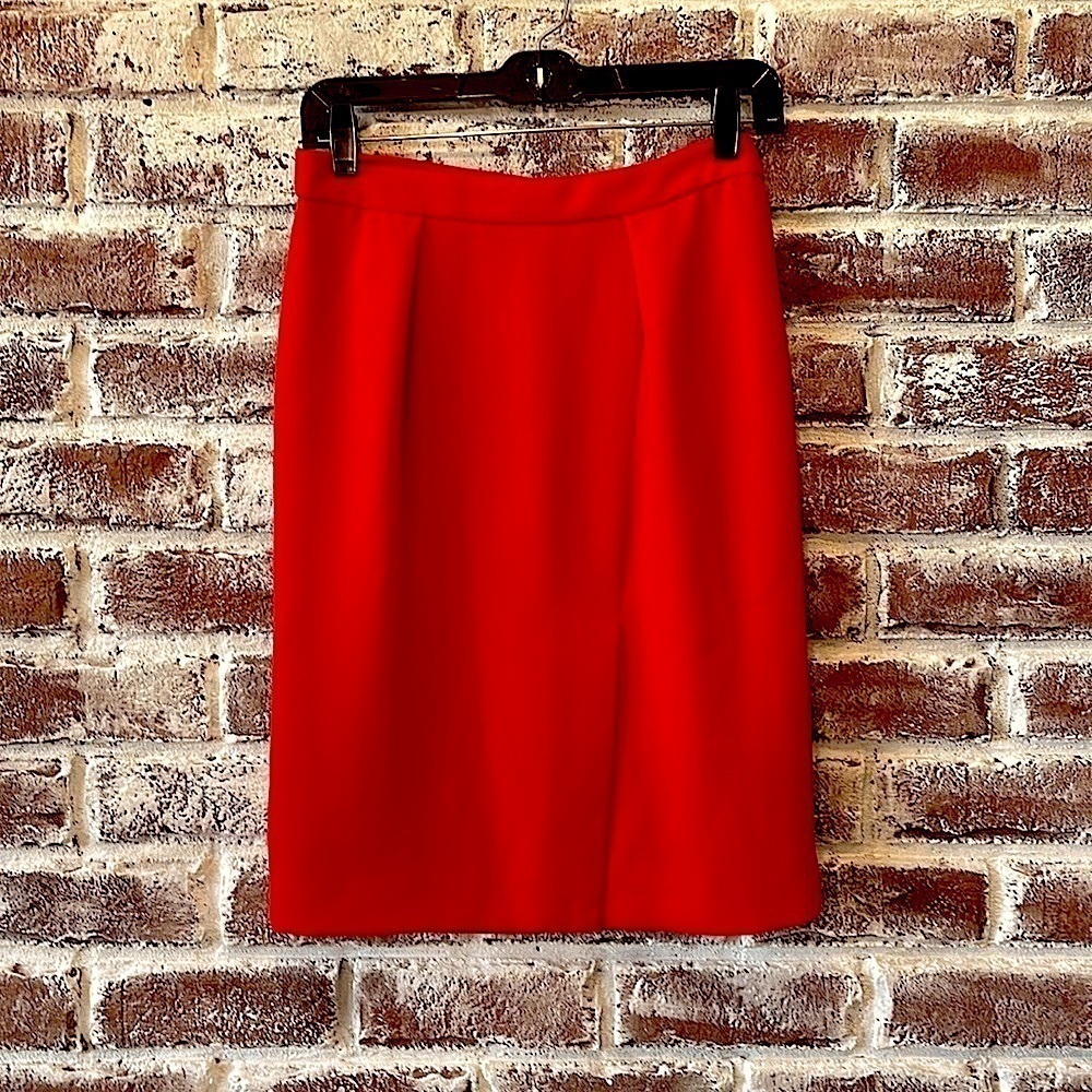 J. Crew Red Crepe Midi Pencil Skirt